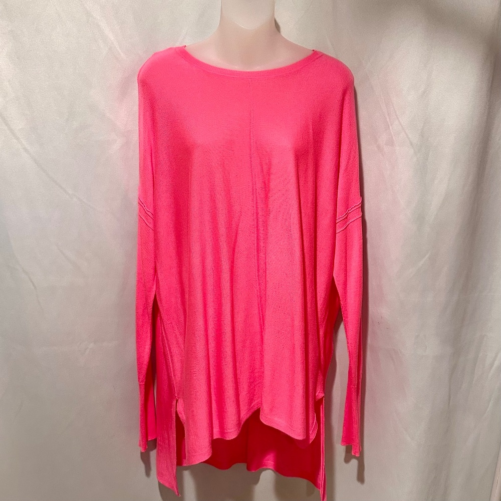 Pink Fine Knit Oversized Tunic Top Split High Low Hem Size Medium